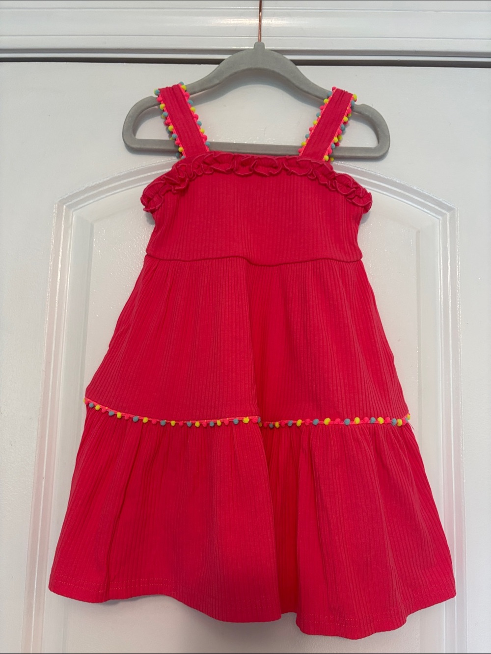 Andy & Evan hot pink toddler Dress with Multicolor Pom-Poms